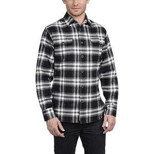JACHS Men’s XLT‎ Brawny Flannel Shirt Black Gray Plaid Cotton Long Sleeve